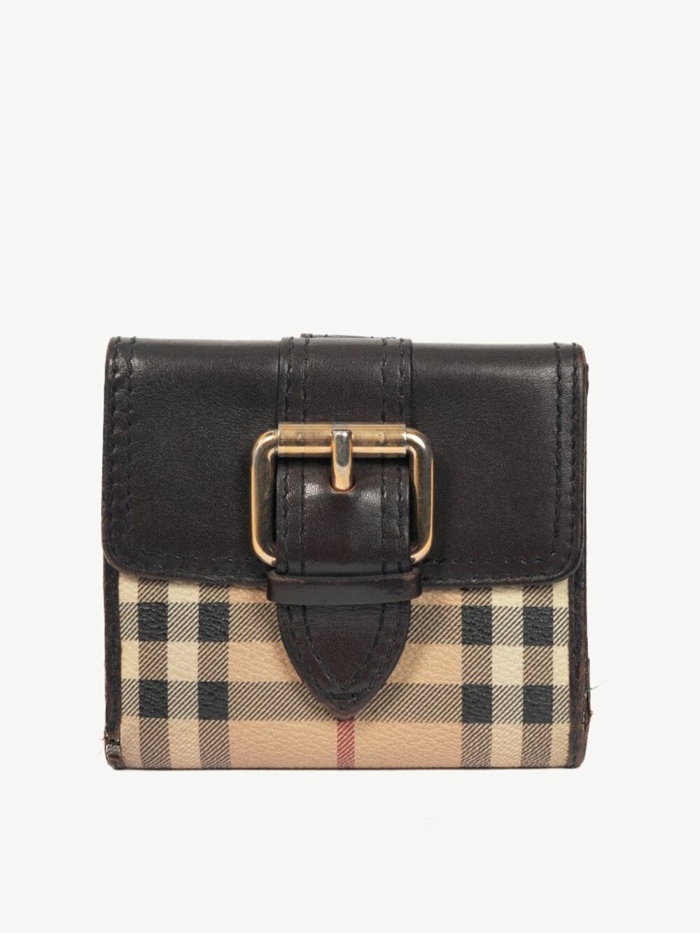 Burberry Credcoin "Chocolate" Haymarket Check Leather-Trim Wallet